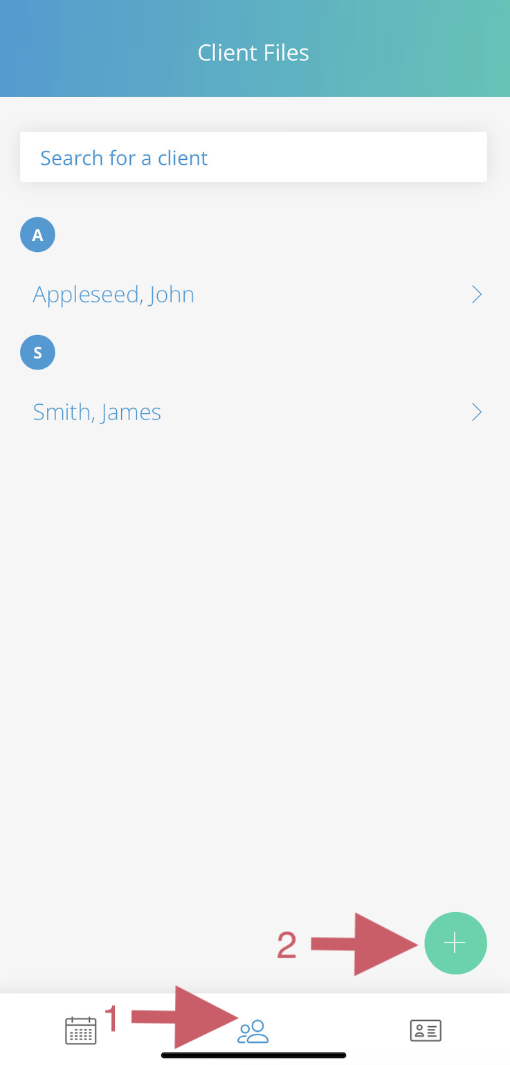 Location of + icon to add a new client on mobile