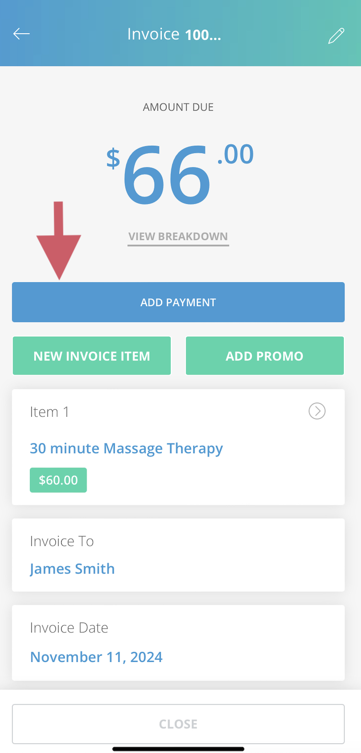 Example of an invoice in the app