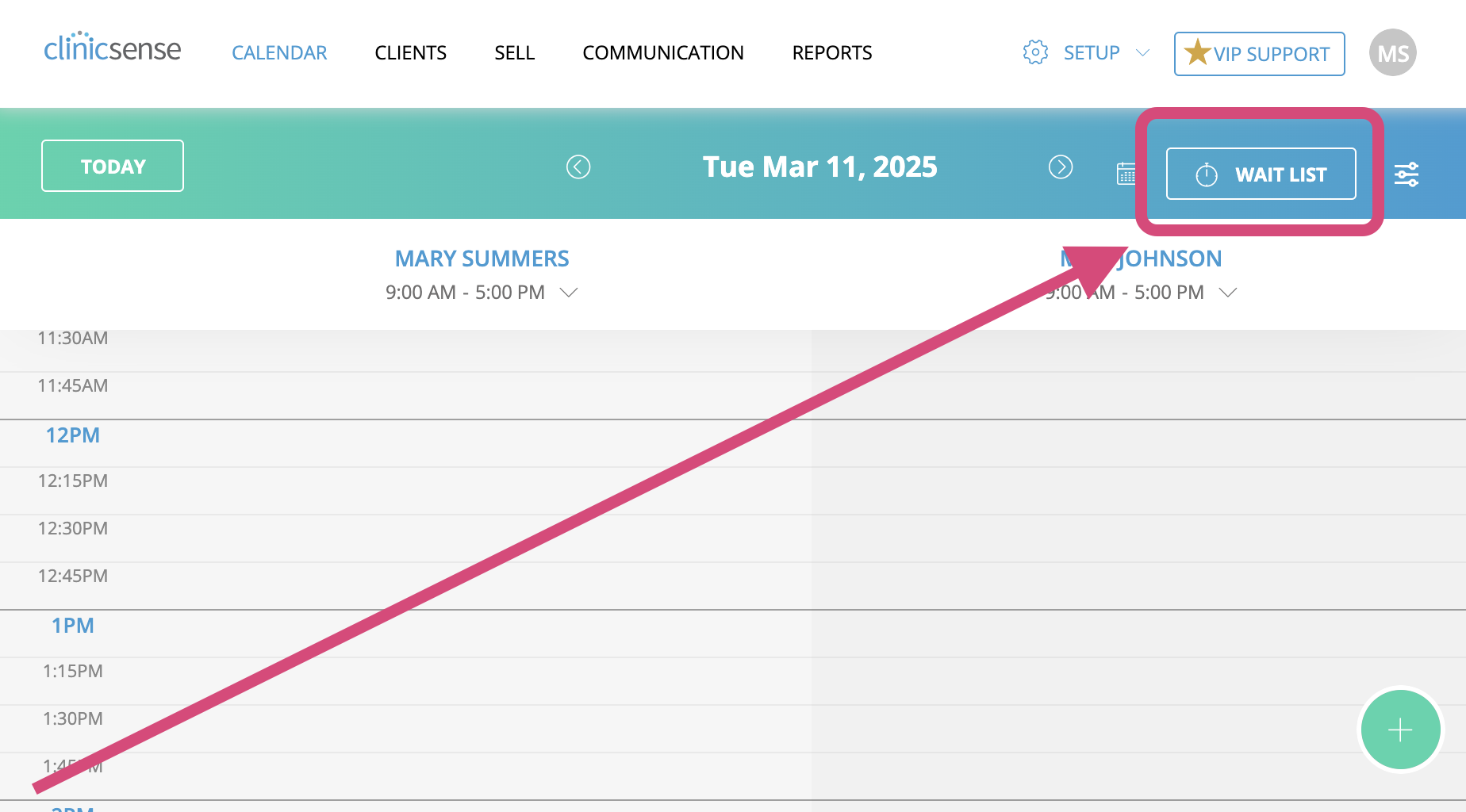Location of 'Wait list' button in ClinicSense.png