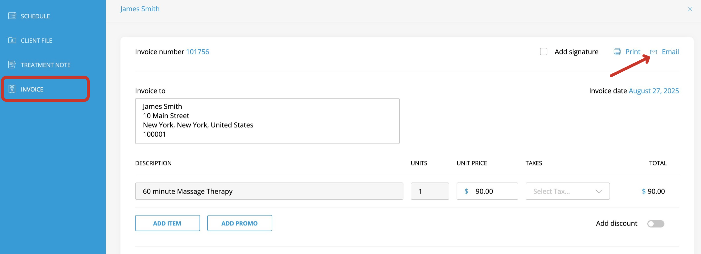 Send a request for payment to a client.png